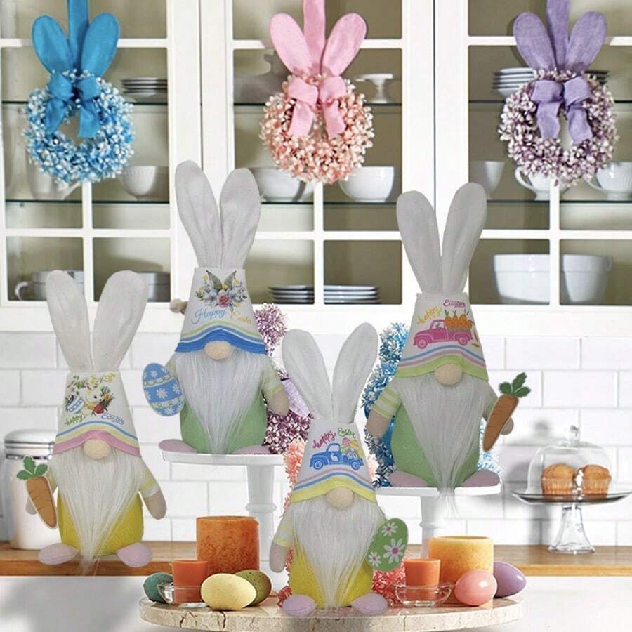 1pc Easter No Face Doll Rabbit Plush Figurine Home Decor, Random Color/Style - Multicolor - View 1