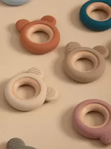 1PC Baby Silicone Wooden Teether Ring Cute Bear Infant Nursing Teething Toys Newborn Health Care Chewing Toy Baby Accessories
