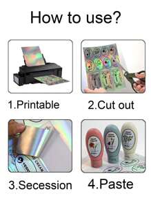 10張a4尺寸(8.26"x11.7")可列印的耐水貼紙,黏合紙墨水迅速幹燥,適用於噴墨/雷射印表機 - 彩色 - 查看 3