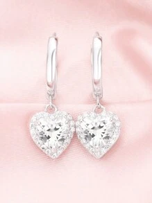 1Set Elegant Halo Heart White Cubic Zirconia Solid 925 Sterling Silver Necklace HoopEarrings Jewelry Set Wedding Engagement Bridal Jewelry - 1Set Earrings Necklace - View 4