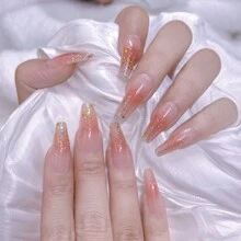 Nail Art 快速貼假指甲24片,長型芭蕾棺材形狀裸粉暈色漸變亮粉亮片修飾美甲,假指甲裝飾套裝,含果凍膠條工具,家庭美甲完美演繹芭蕾彈跳甲型,女士美甲檔,可拆卸美甲貼片,可穿戴指甲貼,假指甲貼片完全覆蓋,將皇室級光彩帶入指尖,適用於日常穿戴假指甲,可重複使用,容易穿戴和拆卸 - 香檳色 - 查看 3