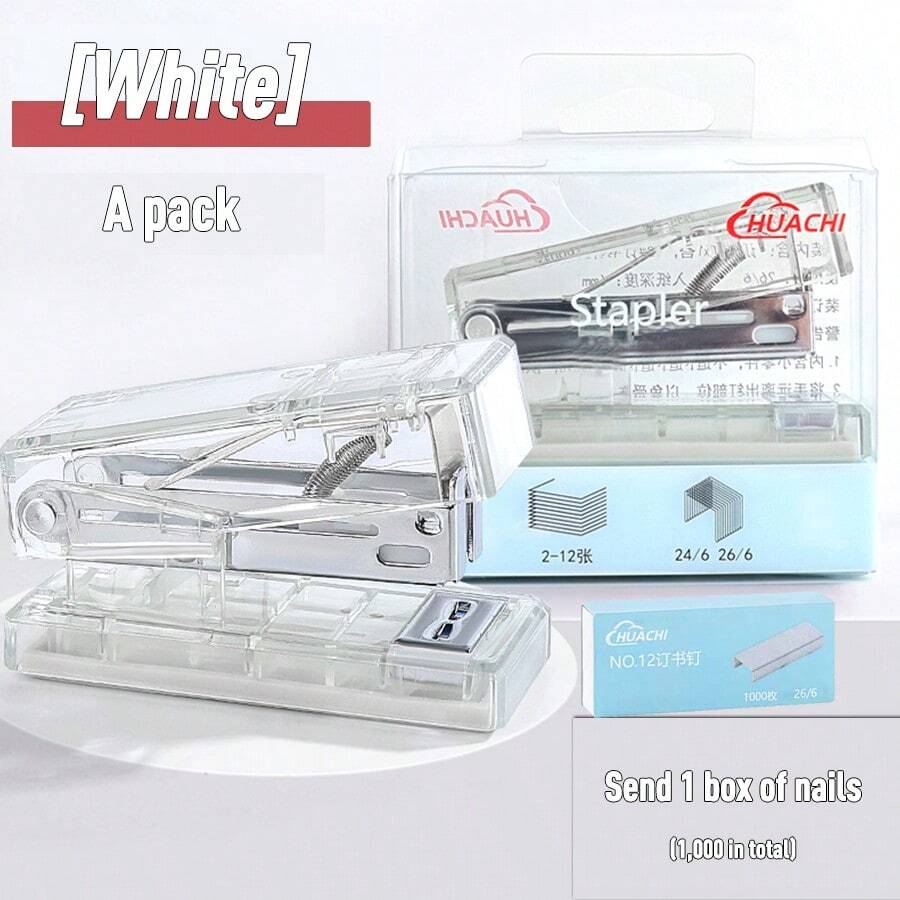 簡約桌上型透明小釘書機,辦公用品,檢測文件資料整理裝訂機,學生用創意文具（每盒附1000枚釘） - 無色 - 查看 1