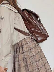 復古法式高級珂花提花肩袋輕巧專業可拆卸肩帶美妝袋通勤背包大學生學校背包,適用於上學上班通勤,首日穿搭 - 棕色 - 查看 3