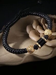 1個手編手工男士招財鈕扣手鍊,適合日常佩戴 - 銀色金錢珠男士手繩 - 查看 2