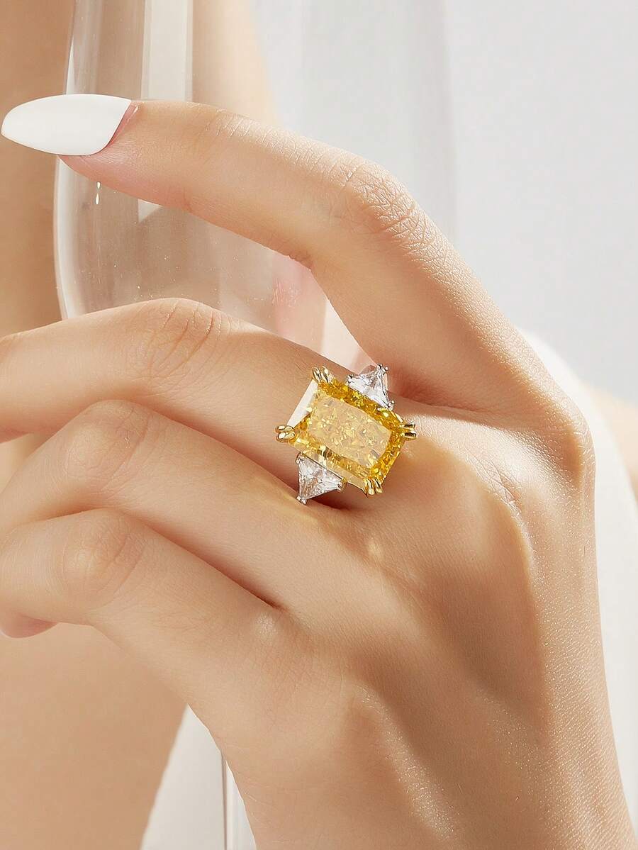 Chiếc Nhẫn Bạc Đính Đá Cubic Zirconia Trang Trí Quyến Rũ Cho Nữ Trang Trí Hàng Ngày - Bạc - Xem 1