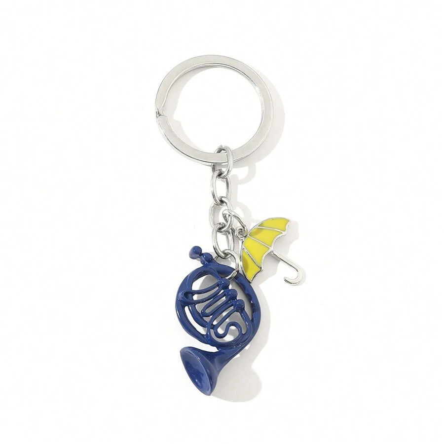 1pc Blue Trumpet And Yellow Umbrella Shaped Keychain For Men Casual - Trumpet Umbrella - View 1