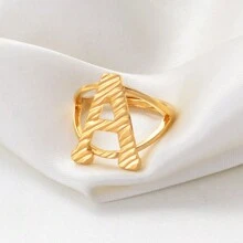 1只A-Z字母戒指，女性金色/銀色非洲字母首飾，可調整大小的英文字母指環，阿拉伯風格 - 彩色 - 查看 11