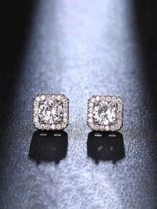 1對女士簡約小巧的方形立方氧化鋯耳釘 - 彩色 - 查看 2