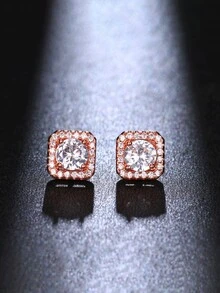 1對女士簡約小巧的方形立方氧化鋯耳釘 - 彩色 - 查看 5