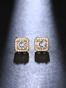 1對女士簡約小巧的方形立方氧化鋯耳釘 - 彩色 - 查看 3