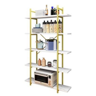 5 Tiers Bookshelf Organizer White Faux Marble Shelf,Modern Open Display Storage Bookcase, And Metal Bookshelf Standing Storage Shelf Tall Shelving Units For Home Office Study