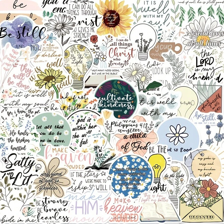 50入組經文貼紙,貼紙,可貼於筆記型電腦、水壺、行李箱等物品上 - 彩色 - 查看 1