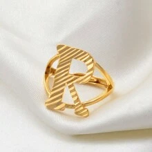 1只A-Z字母戒指，女性金色/銀色非洲字母首飾，可調整大小的英文字母指環，阿拉伯風格 - 彩色 - 查看 8