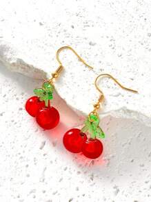 1對時尚可愛的櫻桃裝飾耳環,適合女性日常穿戴 - 彩色 - 查看 4