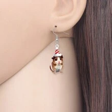 亞克力創意聖誕倉鼠掛墜耳環,可愛動物首飾,女孩、兒童禮品飾品 - 棕色 - 查看 2