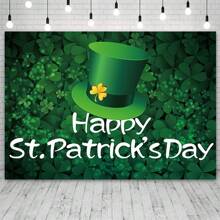1 件快樂聖派翠克節橫幅,愛爾蘭節日主題派對的幸運四葉草背景布,客廳牆壁裝飾和慶祝背景 5*3 英尺 - 彩色 - 查看 3