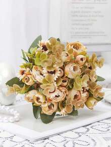 1入/束秋季優美的玫瑰款式人造花,共15朵花,歐式風格,適用於戶外花園、婚禮、草坪diy裝飾 - 香檳色 - 查看 5