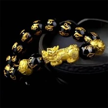 1入黑曜石串珠貔貅手鐲,黑色財富手鐲,運氣手鐲,男女皆宜 - 彩色 - 查看 5