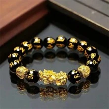 1入黑曜石串珠貔貅手鐲,黑色財富手鐲,運氣手鐲,男女皆宜 - 彩色 - 查看 1