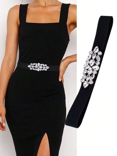 Party 1PC Ladies Rhinestone Belt PU Crystal Belt Pure DIY To Create A Dance Catwalk Crystal Elastic Waist Corset Joker Dress Body Shaping Elastic Accessories Halloween Summer, School Fall, Autumn, Halloween