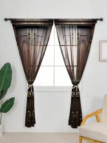 1入組復古木門系列圖案印花窗簾 - 多種色 - 查看 4