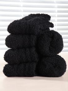 5 雙裝男用珊瑚絨保暖毛絨長襪適合秋冬日常穿著 - 黑色 - 查看 1