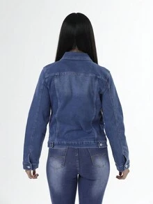 Chamarra Mezclilla Azul, color liso, estilo casual, con bolsillo con solapa con botón delantero - Azul - Ver 5
