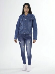 Chamarra Mezclilla Azul, color liso, estilo casual, con bolsillo con solapa con botón delantero - Azul - Ver 7