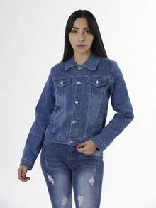 Chamarra Mezclilla Azul, color liso, estilo casual, con bolsillo con solapa con botón delantero - Azul - Ver 8