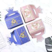 12 件公主和王子生日派对礼品糖果和蛋糕手持盒， - 粉色 - 查看 5