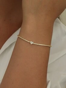 1入簡約優雅925純銀鑲鋯石心型手鍊,適合日常佩戴、度假、約會夜晚和送禮