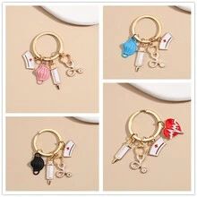 1個護士/醫生口罩造型鑰匙扣,醫療個人鑰匙扣,注射器聽診器造型鑰匙扣,用於袋子/錢包/背包吊飾 - 白色 - 查看 1