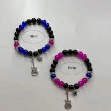 2入組情侶吉他手鐲電視女孩配對手鐲靈感手鐲情人節珠寶禮物給女人和男人 - 彩色 - 查看 6