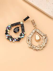 1pair Bohemian Style Zinc Alloy & Full Diamond Drop Earrings - Black - View 2