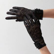 1pc Ladies' Lace Wedding Party Gloves With Touch Screen Function, Sun Protection - Black - View 2