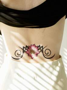 1pc Abstract Lotus Pattern Temporary Tattoo Sticker For Waist, Abdomen, Bikini Line Body Art - Multicolor - View 3