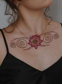 1pc Abstract Lotus Pattern Temporary Tattoo Sticker For Waist, Abdomen, Bikini Line Body Art - Multicolor - View 2