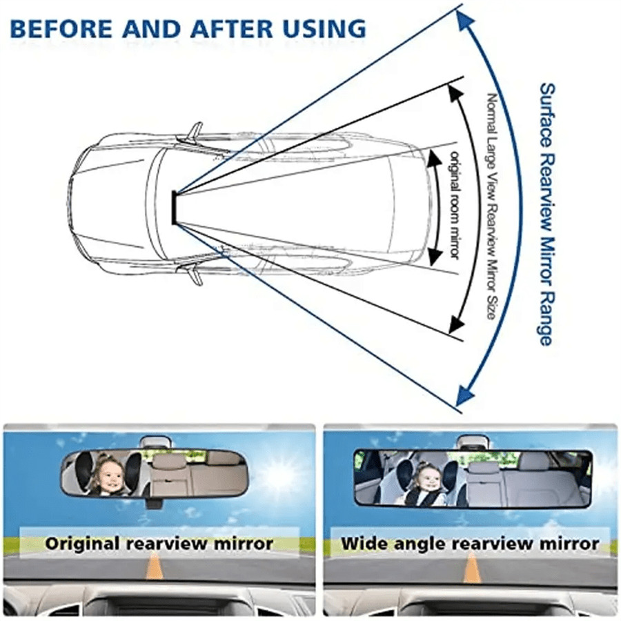 Car HD Rearview Mirrors Interior Clip-On Panoramic Rear View Mirror, Universal Use For Cars, SUVs, Trucks, Vehicles - Black - View 7