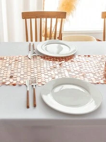 1pc Glitter Table Runner, European Solid Color Wedding Table Decoration, Romantic Party Table Runner, Rose Gold - Rusty Rose - View 2