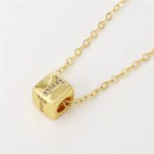 A Fashionable And Versatile Women's Pendant Necklace With 26 English Letters Copper Plated Gold Micro Inlay Zirconia Three-Dimensional Dice Block Assembly Pendant Collarbone Chain - Gold - View 15