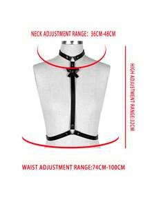 1入女士黑色蝴蝶領帶設計領圈和束縛腰帶,仿皮革,朋克風馬口鐵牛仔襯衫內衣配飾,夜衣,派對吊帶腰帶 - 黑色 - 查看 7