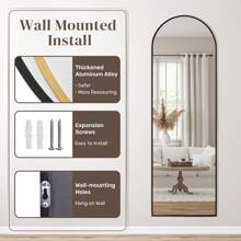 Melodieux 拱形落地镜 71 英寸长 X 30 英寸宽 全身镜 带支架 金色铝框镜子 全身穿衣镜 悬挂式斜倚墙镜 适用于客厅卧室 镜子 墙壁装饰 房间装饰 房间装饰镜 家居装饰 浴室装饰 客厅装饰 - 黑色 - 查看 6