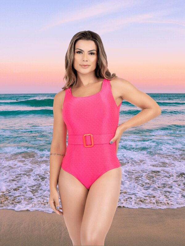 Maio Body Trançado Cinto Bojo Decote Costas Luxo Moda Praia Verão 2024 Modelador Traje Banho Seca Barriga Feminina