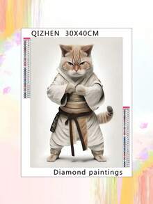 Diy鑽石畫,跆拳道貓設計,家居裝飾手工藝品吊墜,全鑽圓形十字繡,可愛卡通圖片,定制禮品生產 - 彩色 - 查看 3