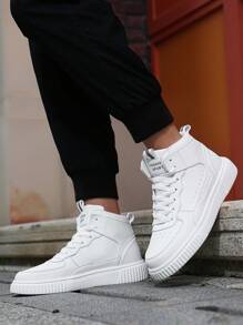 Men's Color Block Leather Upper Skateboarding Shoes, High-Top Design, Lightweight, Waterproof, Slip-Resistant, Suitable For Daily Wear, Outdoor Activities, Hiking