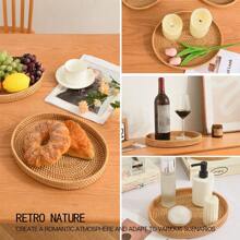 1 件手工编织柳条托盘，日式椭圆形便携式零食水果篮，用于储存、整理、家居装饰、植物烛台托盘、节日装饰、生日派对用品、生日礼物、派对用品、厨房、圣诞节礼物 - 摩卡棕 - 查看 3