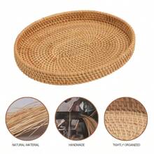 1 件手工编织柳条托盘，日式椭圆形便携式零食水果篮，用于储存、整理、家居装饰、植物烛台托盘、节日装饰、生日派对用品、生日礼物、派对用品、厨房、圣诞节礼物 - 摩卡棕 - 查看 5
