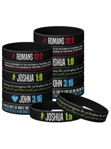 信仰標誌手鍊,具有符號的經文矽膠手帶 - 黑色 - 查看 2