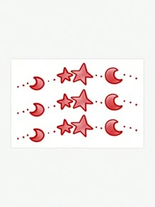 1 件可水洗临时纹身贴纸，带一排星星和月亮，防水防汗，适合时尚领袖的日常使用 - 紅色 - 查看 3