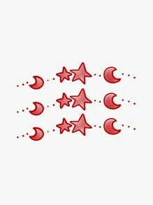 1 件可水洗临时纹身贴纸，带一排星星和月亮，防水防汗，适合时尚领袖的日常使用 - 紅色 - 查看 4